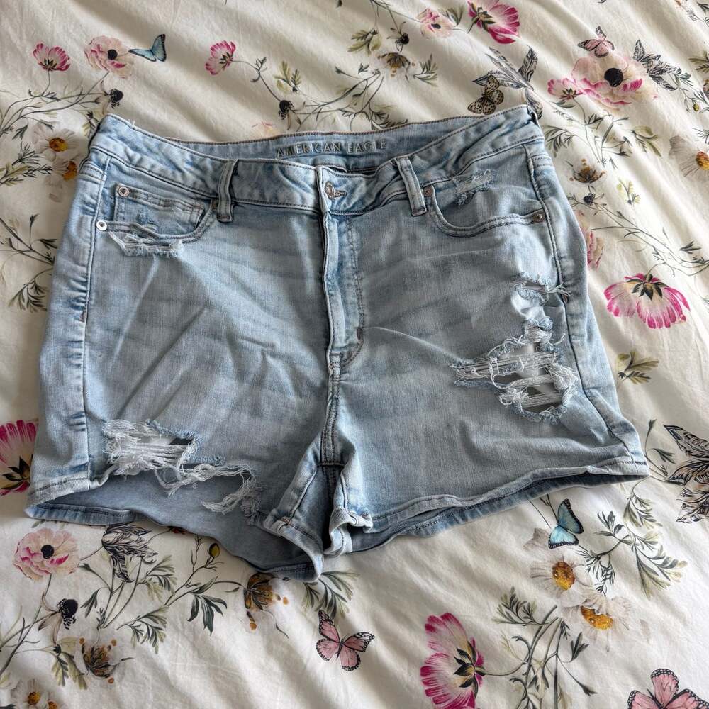 American Eagle High-Rise Next Level Stretch Distressed Denim Shortie Shorts